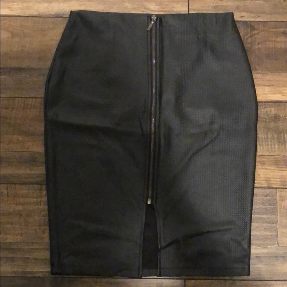 Black faux leather midi skirt